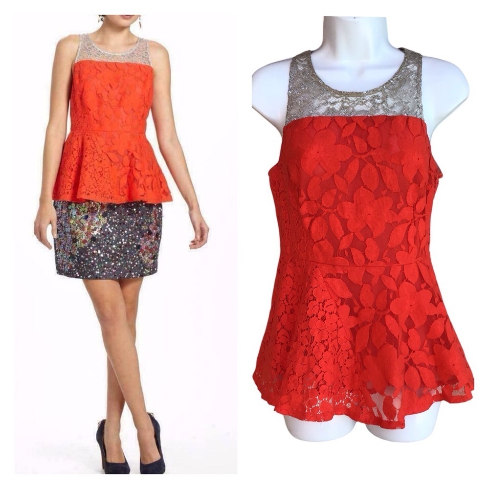 Anthropologie Moulinette Soeurs Glitzen Lace Peplum Top